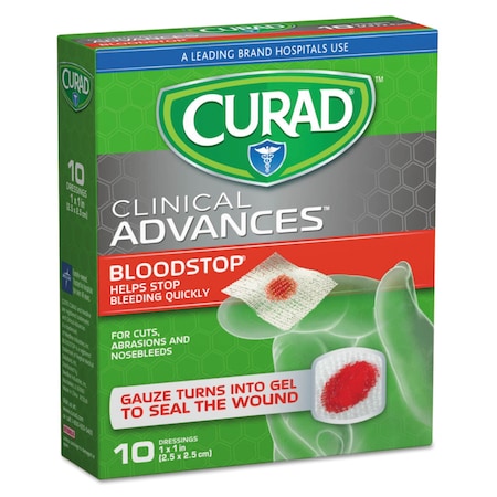 Curad Bloodstop Sterile Hemostat Gauze Pad, 1 x 1, PK10 MIICUR0055